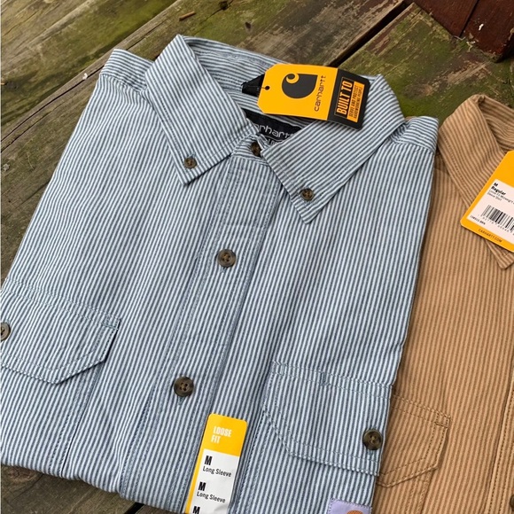 Carhartt 104910 SZ M Loose Fit Chambray 4.8 Oz Long Sleeve Shirt Striped READ! - Picture 3 of 6